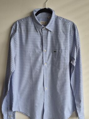 Lacoste Light Blue Gingham Button-Down Dress Shirt